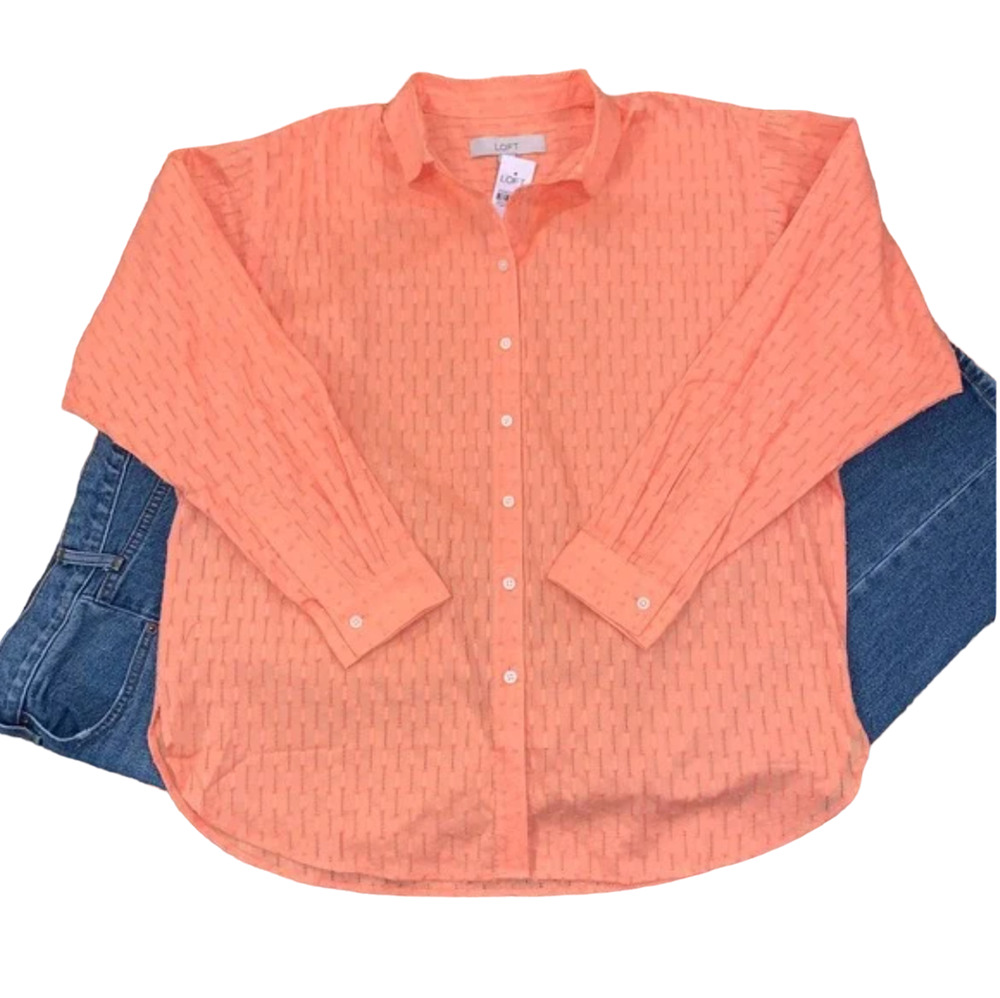 NWT LOFT Peach Relaxed Button Down Shirt - SIZE SMALL